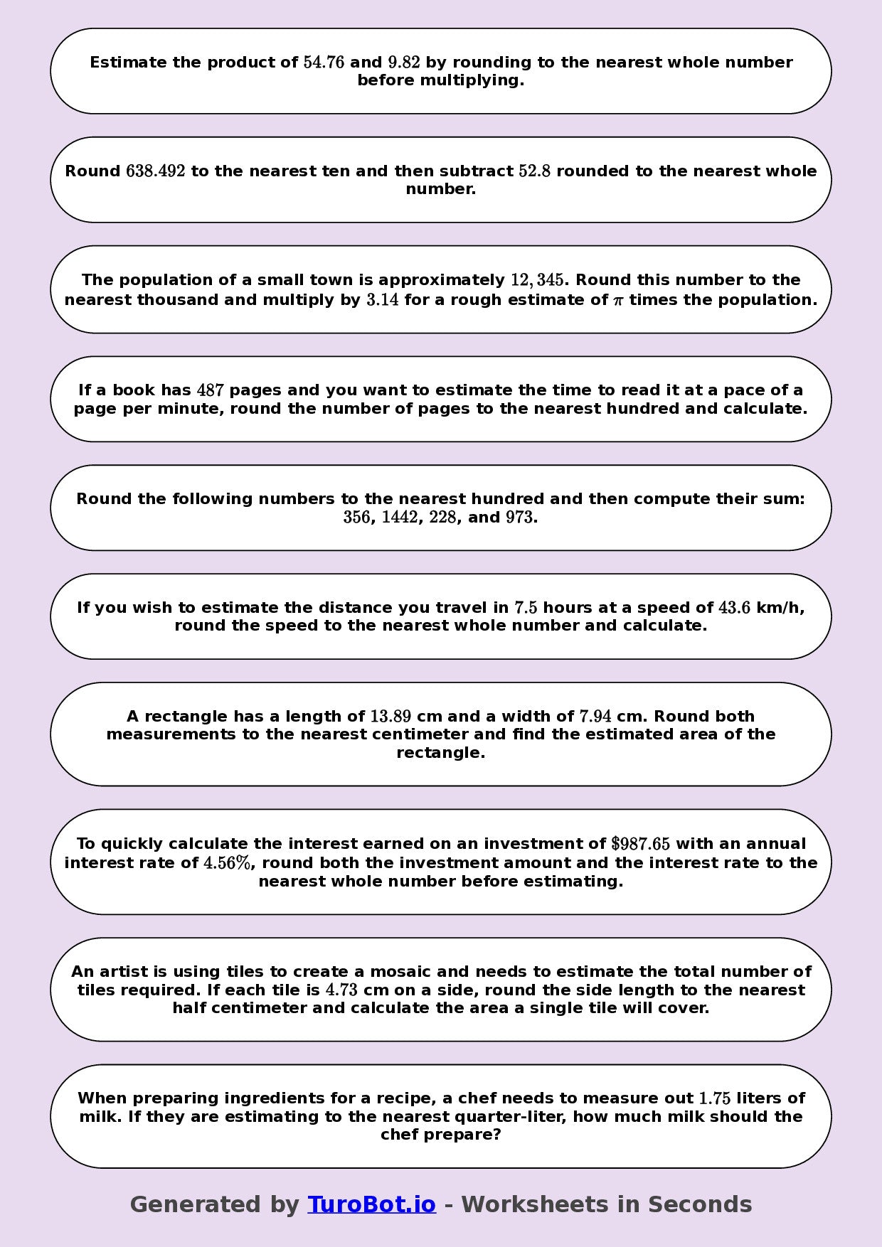 Year 9 Math Worksheet – Estimation and Rounding 2