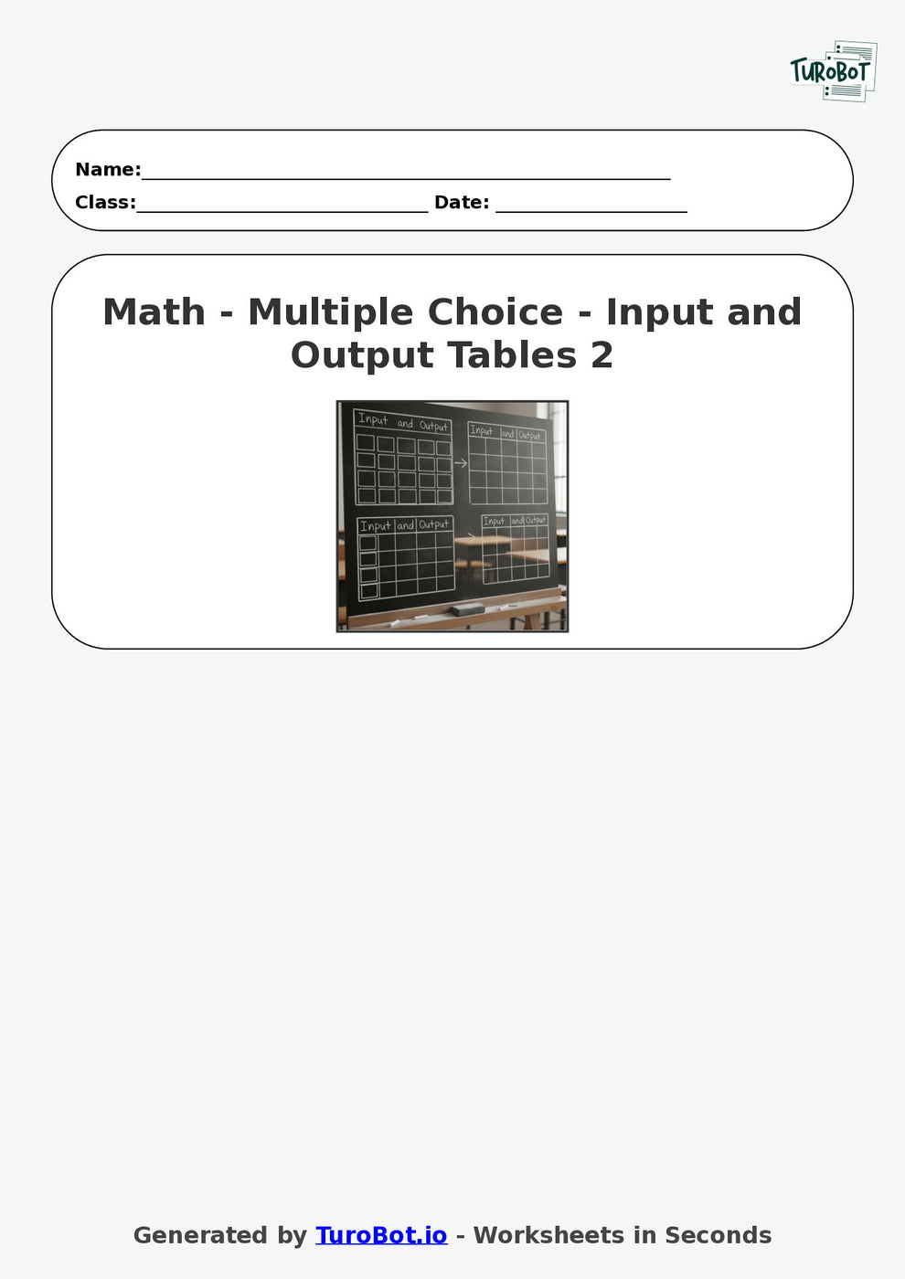 Year 9 Math Worksheet – Input and Output Tables 2 – TuroBot