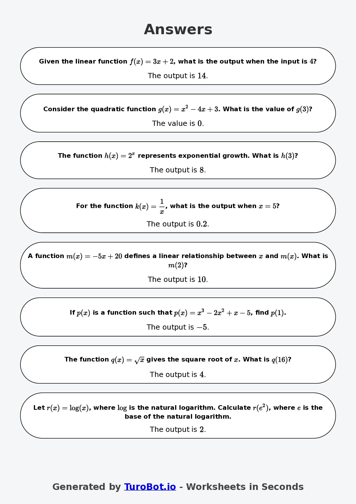Year 9 Math Worksheet – Input and Output Tables 2
