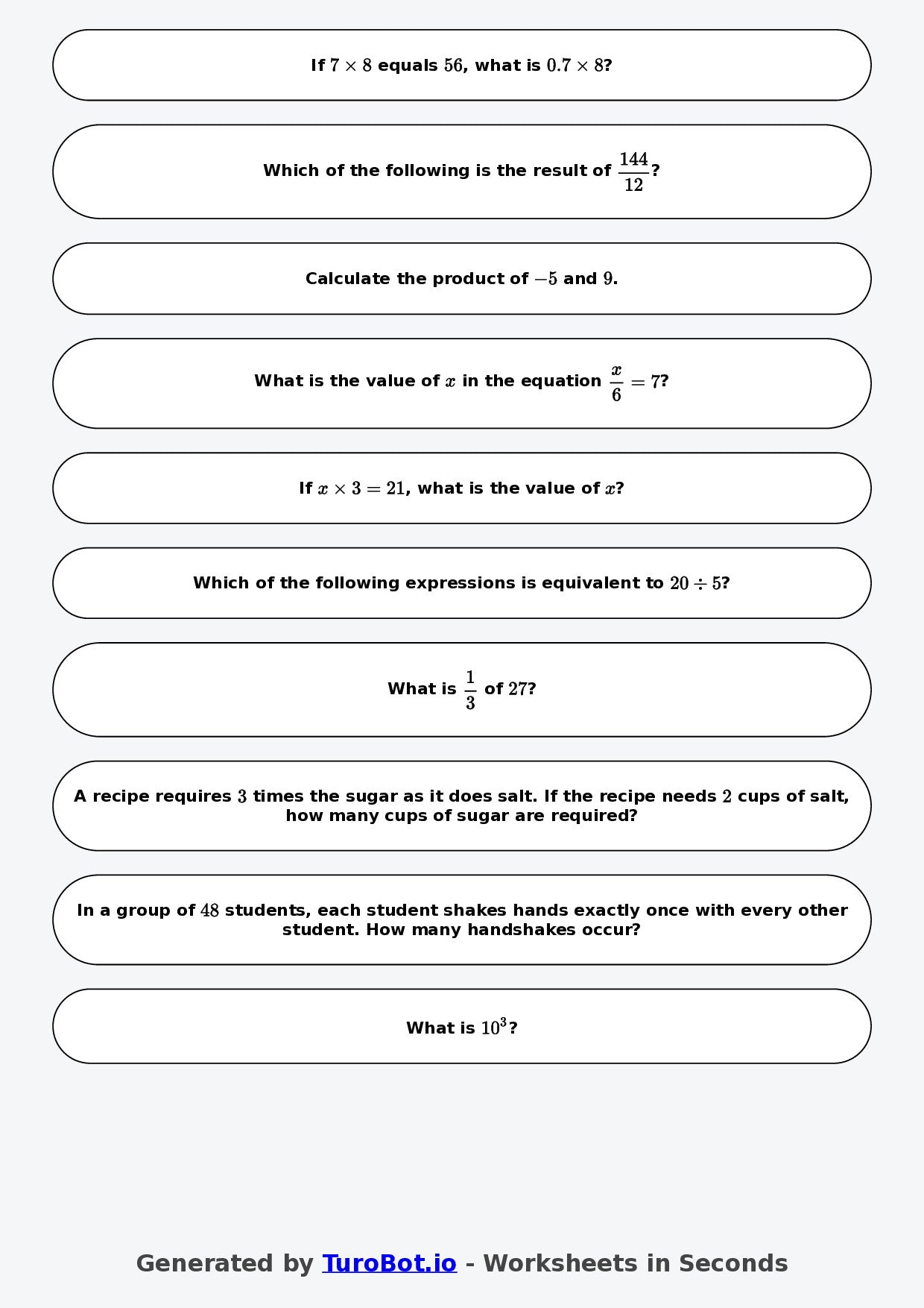 Year 9 Math Worksheet – Integer Multiplication and Division