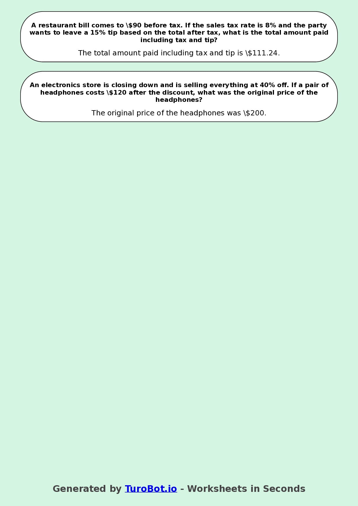 Year 9 Math Worksheet – Percent Word Problems