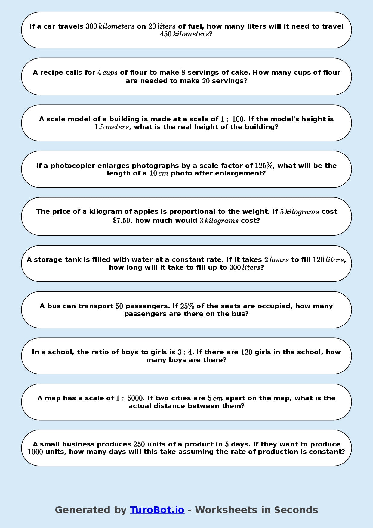 Year 9 Math Worksheet – Proportion in Real Life Contexts