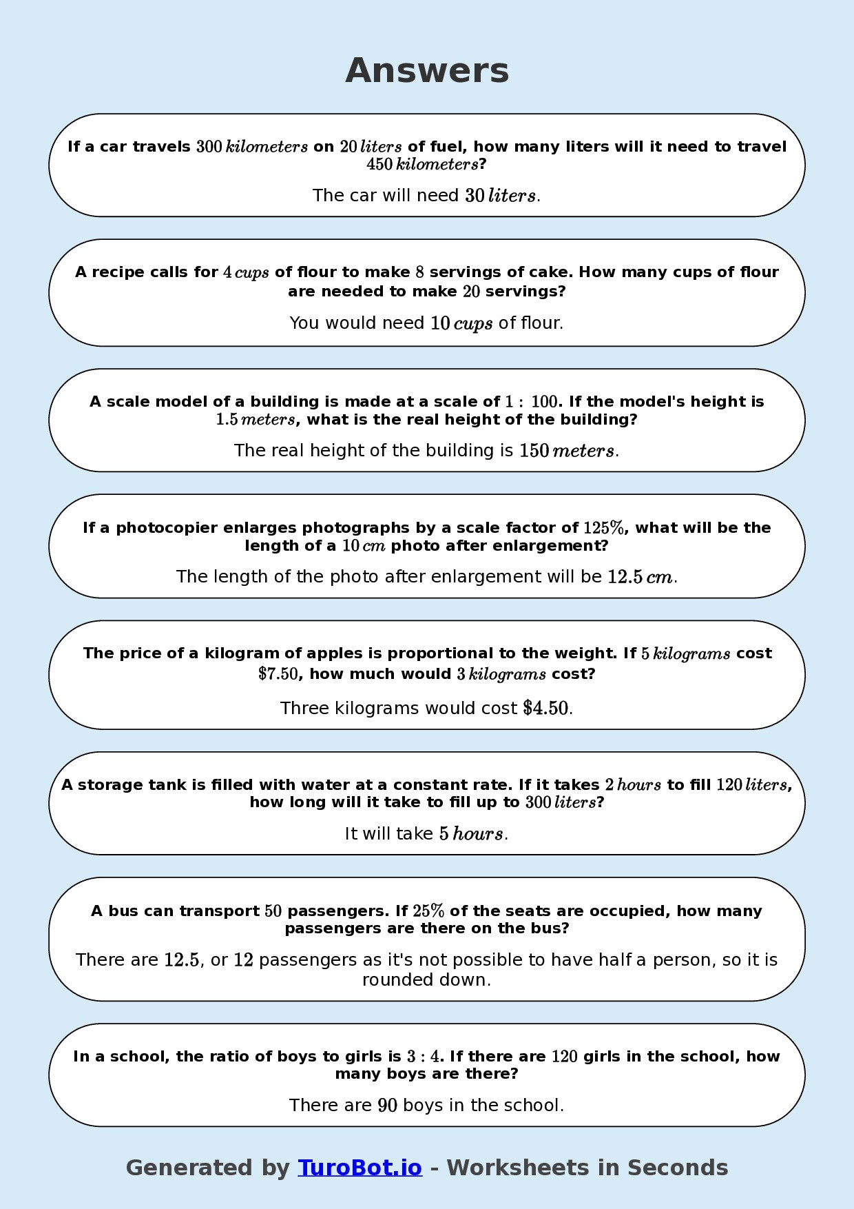 Year 9 Math Worksheet – Proportion in Real Life Contexts