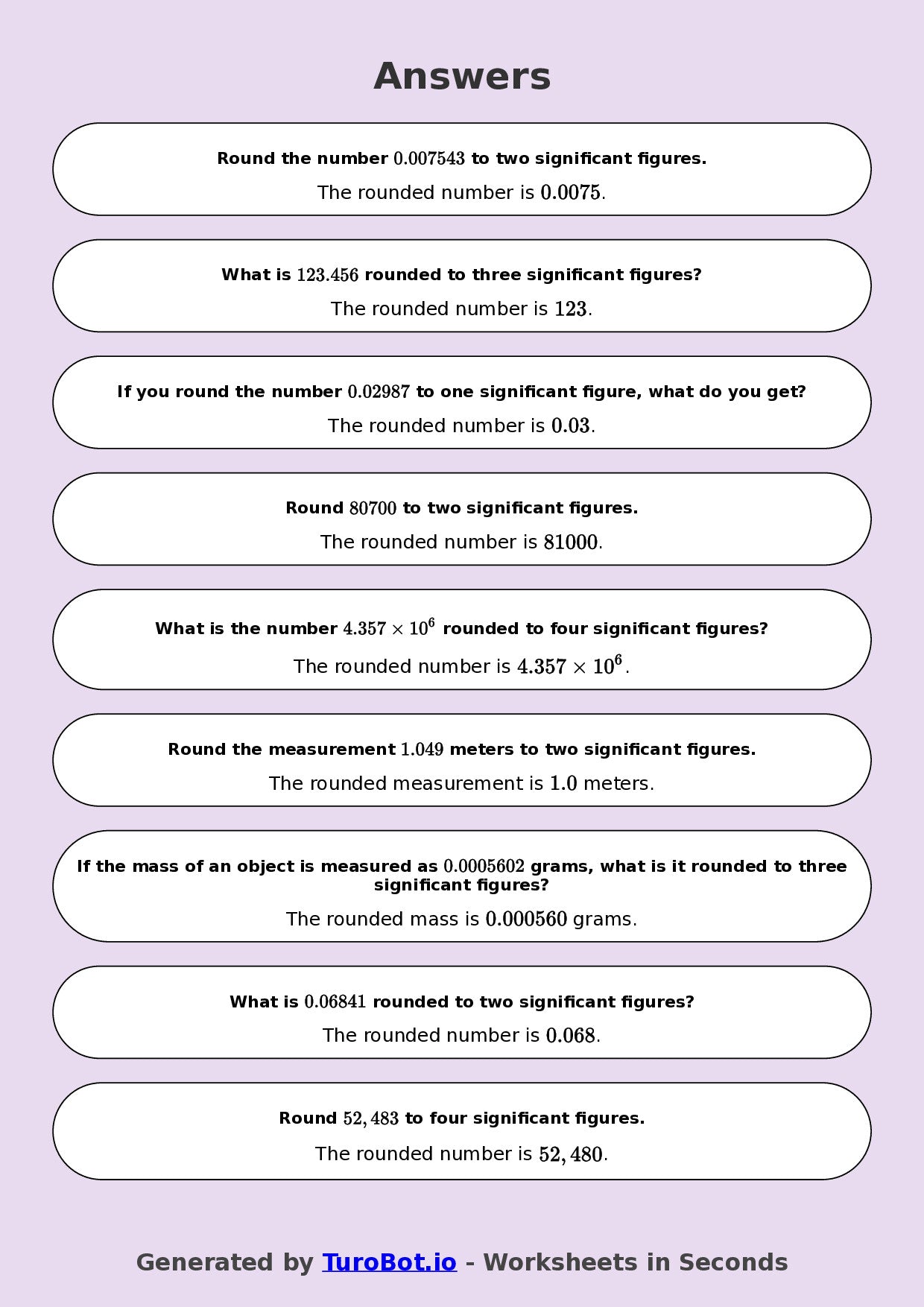 Year 9 Math Worksheet – Rounding to Significant Figures 2