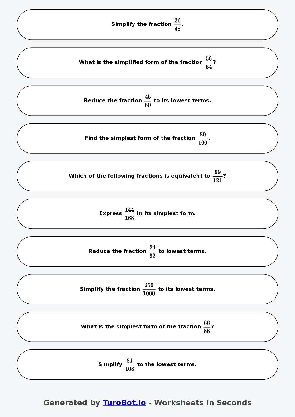 Year 9 Math Worksheet – Simplifying Fractions 2