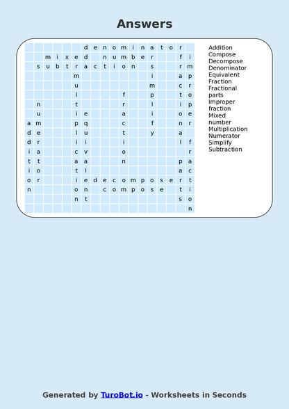 Math - Year 4 - Find a Word - Fractions Vocabulary – Free Find a Word Worksheet