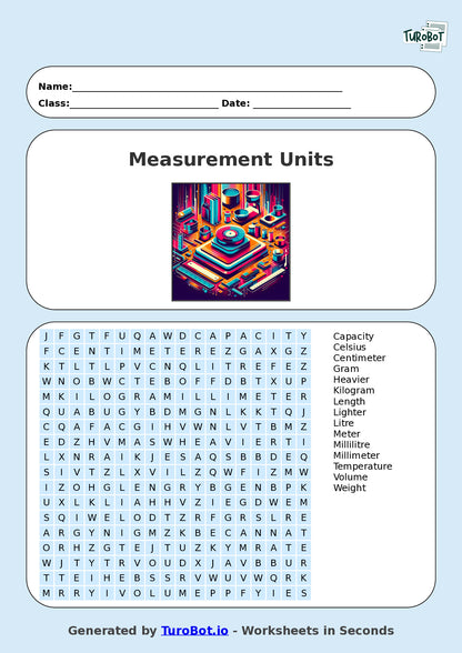 Math - Year 4 - Find a Word - Measurement Units – Free Find a Word Worksheet