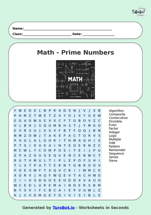 Math - Year 6 - Find a Word - Prime Numbers – Free Find a Word Worksheet