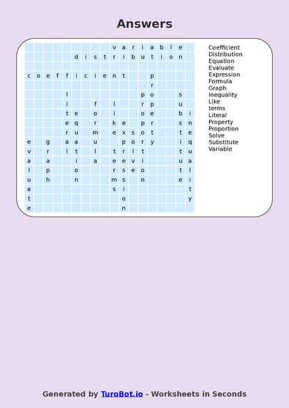 Math - Year 7 - Find a Word - Algebra Vocabulary – Free Find a Word Worksheet