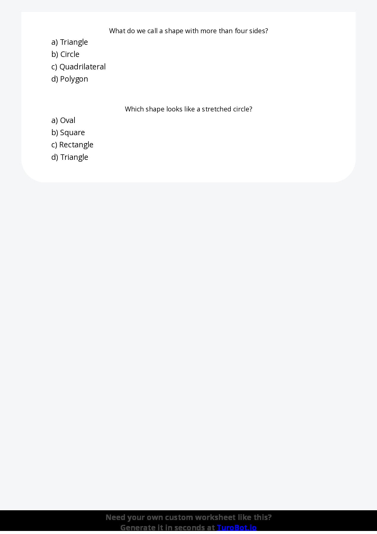 Free Worksheet - Year 4 Mathematics Geometry and Shapes Multiple Choice
