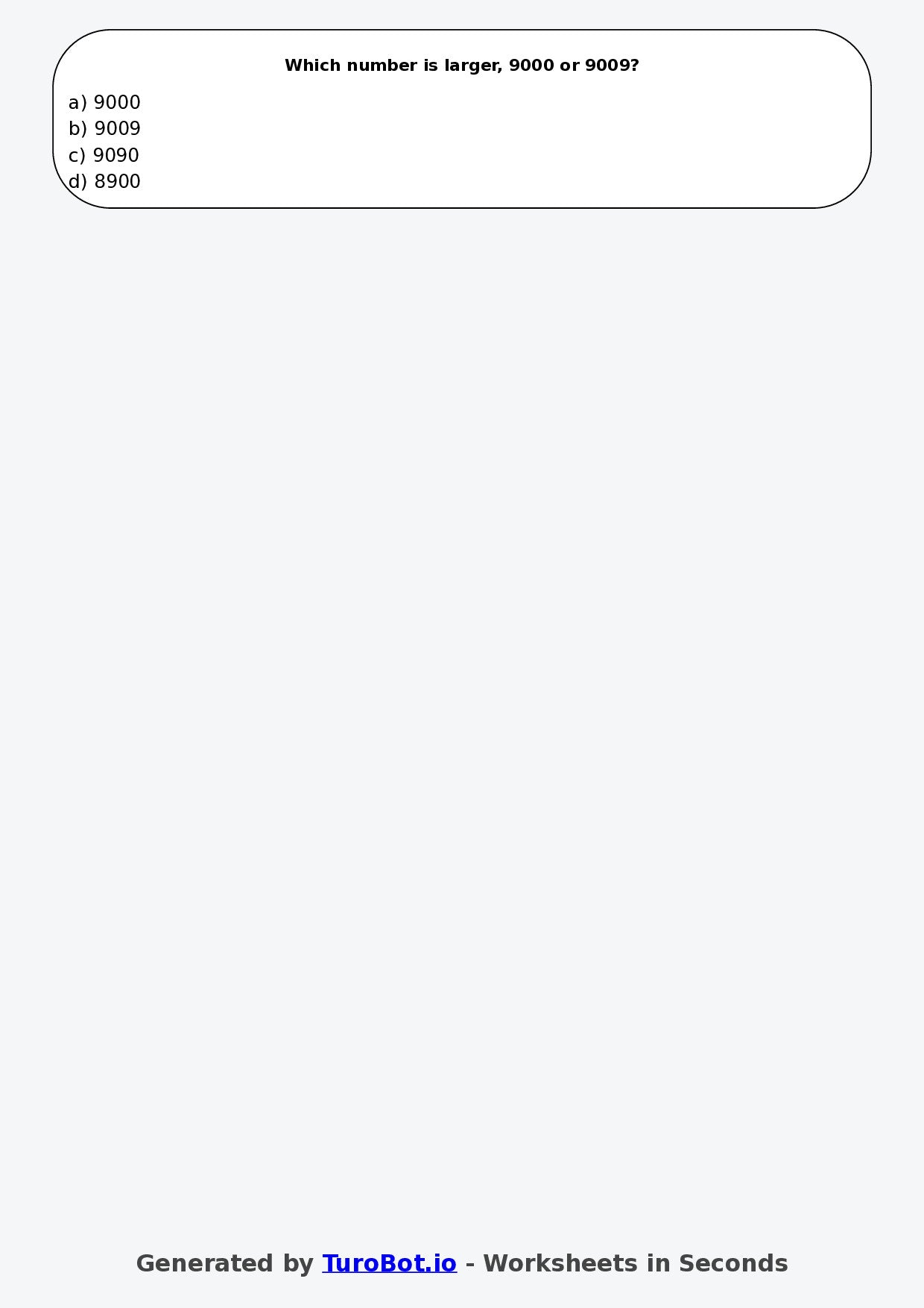 Year 3 Maths Multiple Choice Worksheet – Comparing Numbers up to 10000