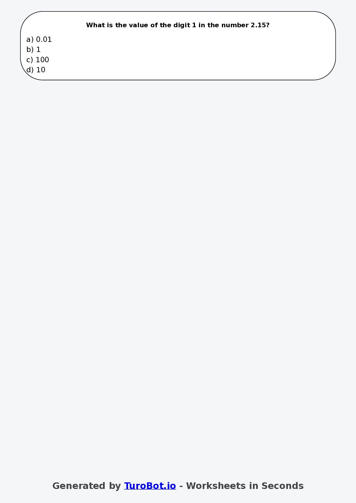 Year 3 Maths Multiple Choice Worksheet – Place Value with Decimals