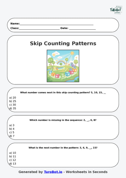 Year 3 Maths Multiple Choice Worksheet – Skip Counting Patterns