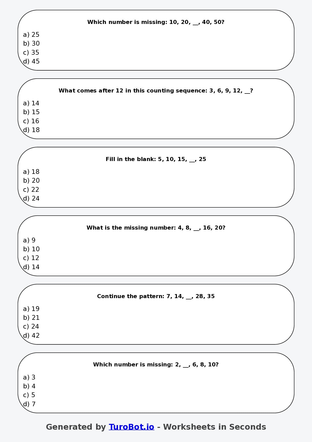 Year 3 Maths Multiple Choice Worksheet – Skip Counting Patterns