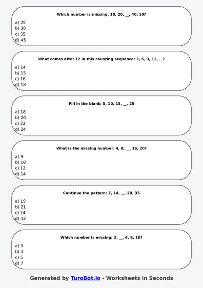 Year 3 Maths Multiple Choice Worksheet – Skip Counting Patterns