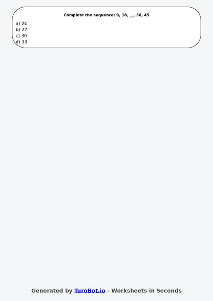 Year 3 Maths Multiple Choice Worksheet – Skip Counting Patterns