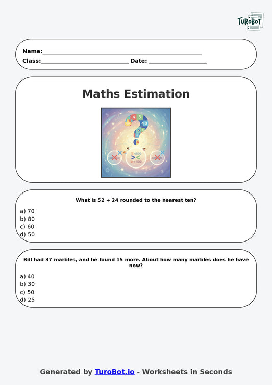 Year 4 Maths Multiple Choice Worksheet – Estimating Answers Reasonably