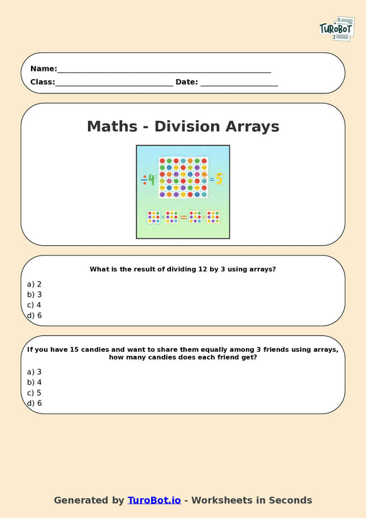 Year 4 Maths Multiple Choice Worksheet – Introduction to Division Using Arrays