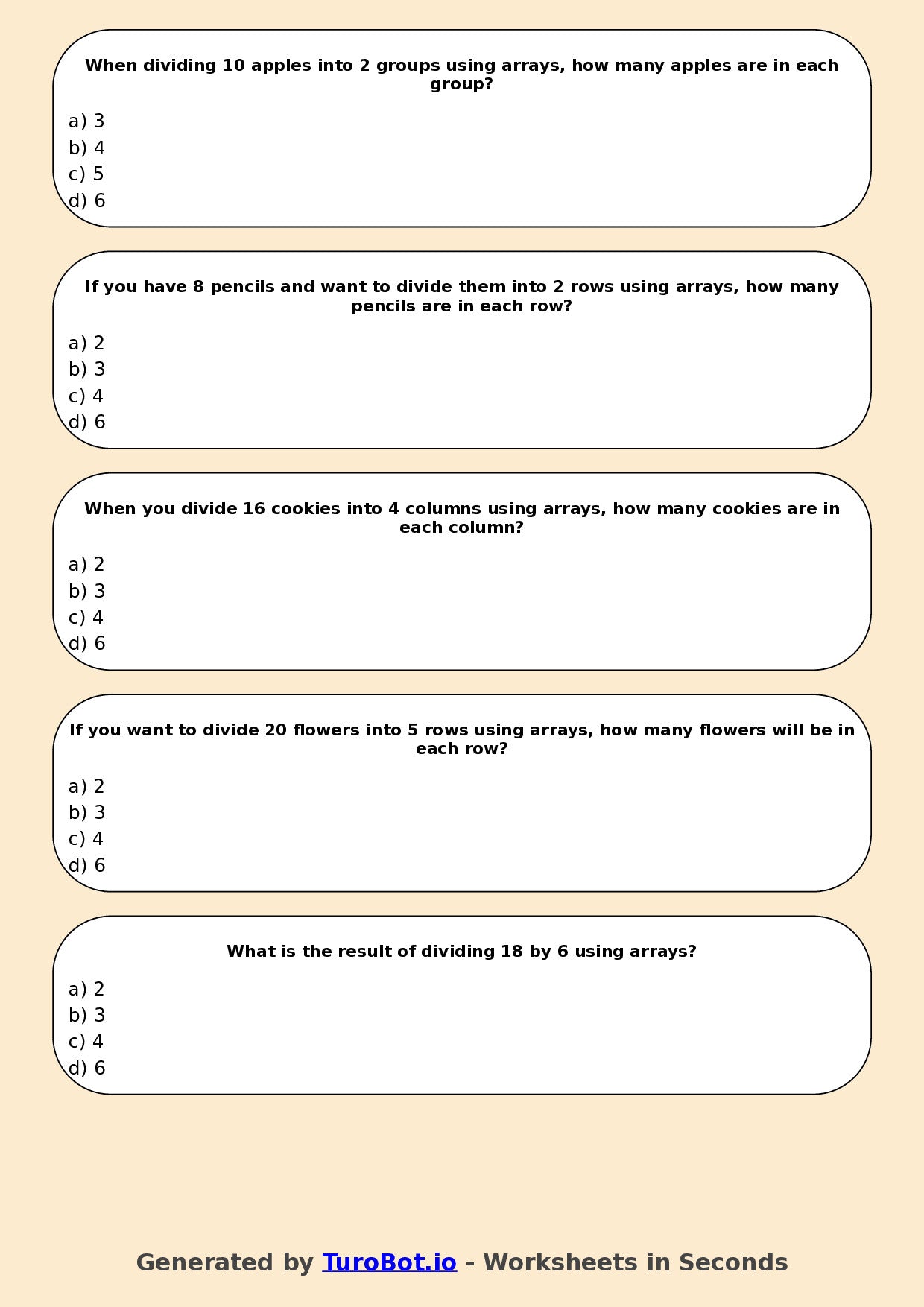 Year 4 Maths Multiple Choice Worksheet – Introduction to Division Using Arrays
