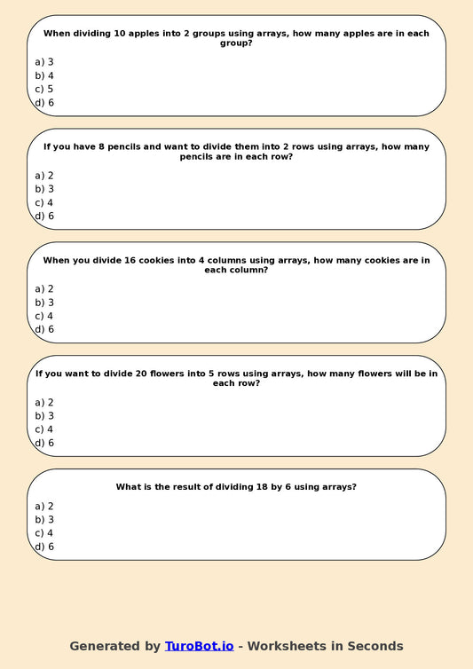 Year 4 Maths Multiple Choice Worksheet – Introduction to Division Using Arrays