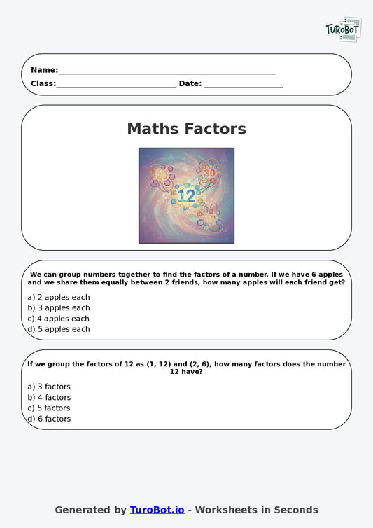 Year 5 Maths Multiple Choice Worksheet – Factors as Groups