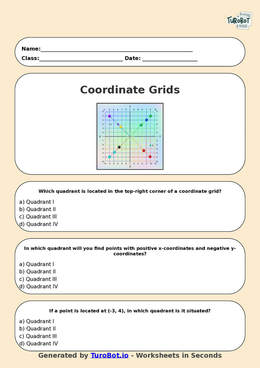 Year 6 Maths Multiple Choice Worksheet – Coordinate Grids in All Quadrants