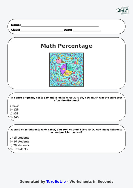 Year 6 Maths Multiple Choice Worksheet – Percentage Meaning and Context