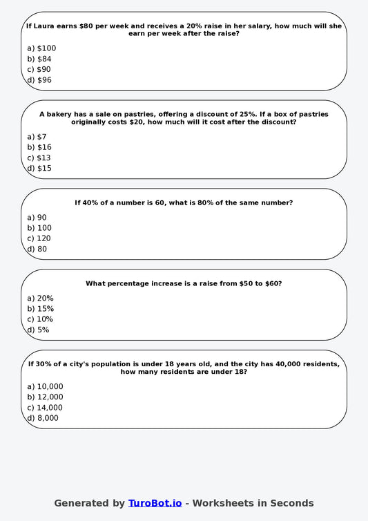 Year 6 Maths Multiple Choice Worksheet – Percentage Meaning and Context