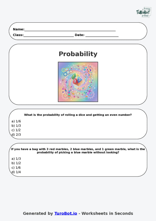Year 6 Maths Multiple Choice Worksheet – Probability Language and Events