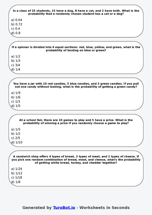 Year 6 Maths Multiple Choice Worksheet – Probability Language and Events