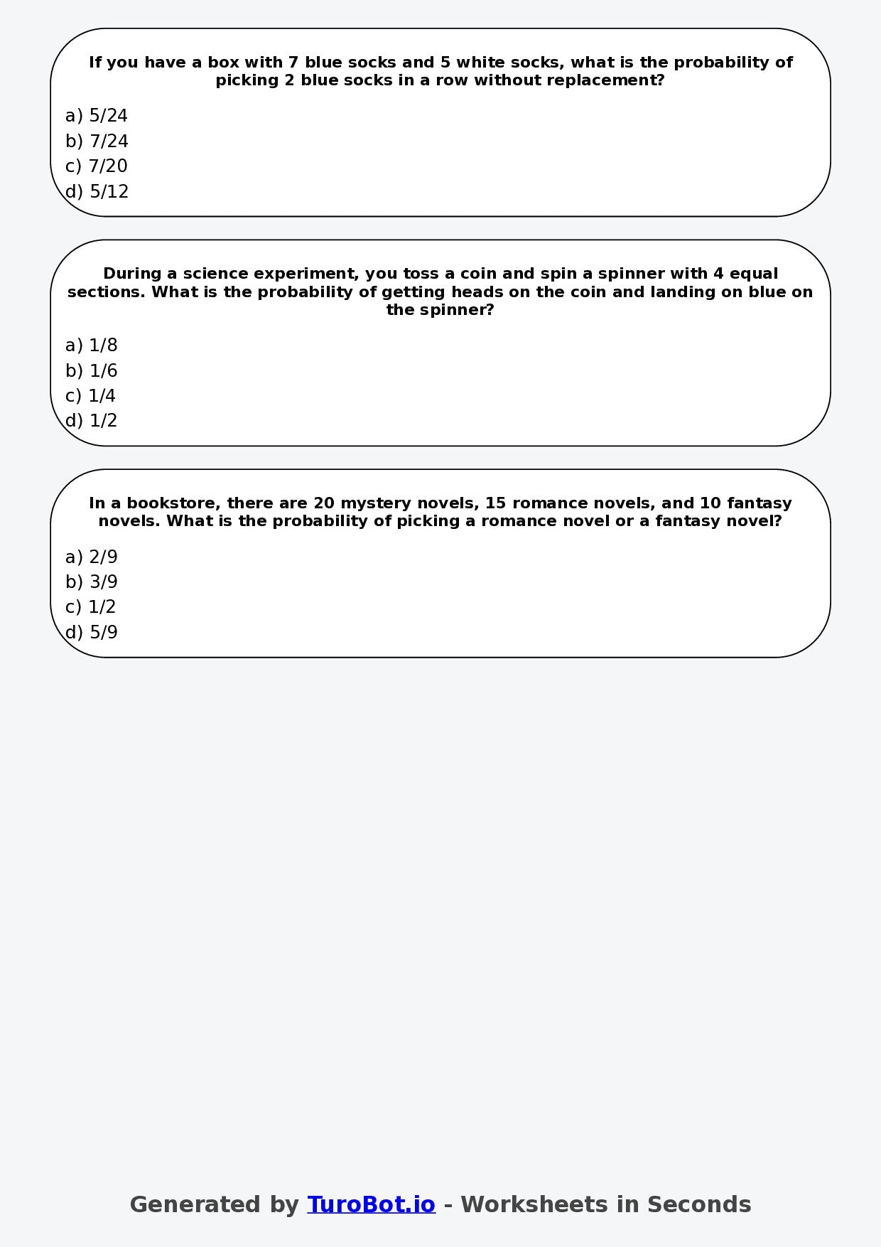 Year 6 Maths Multiple Choice Worksheet – Probability Language and Events