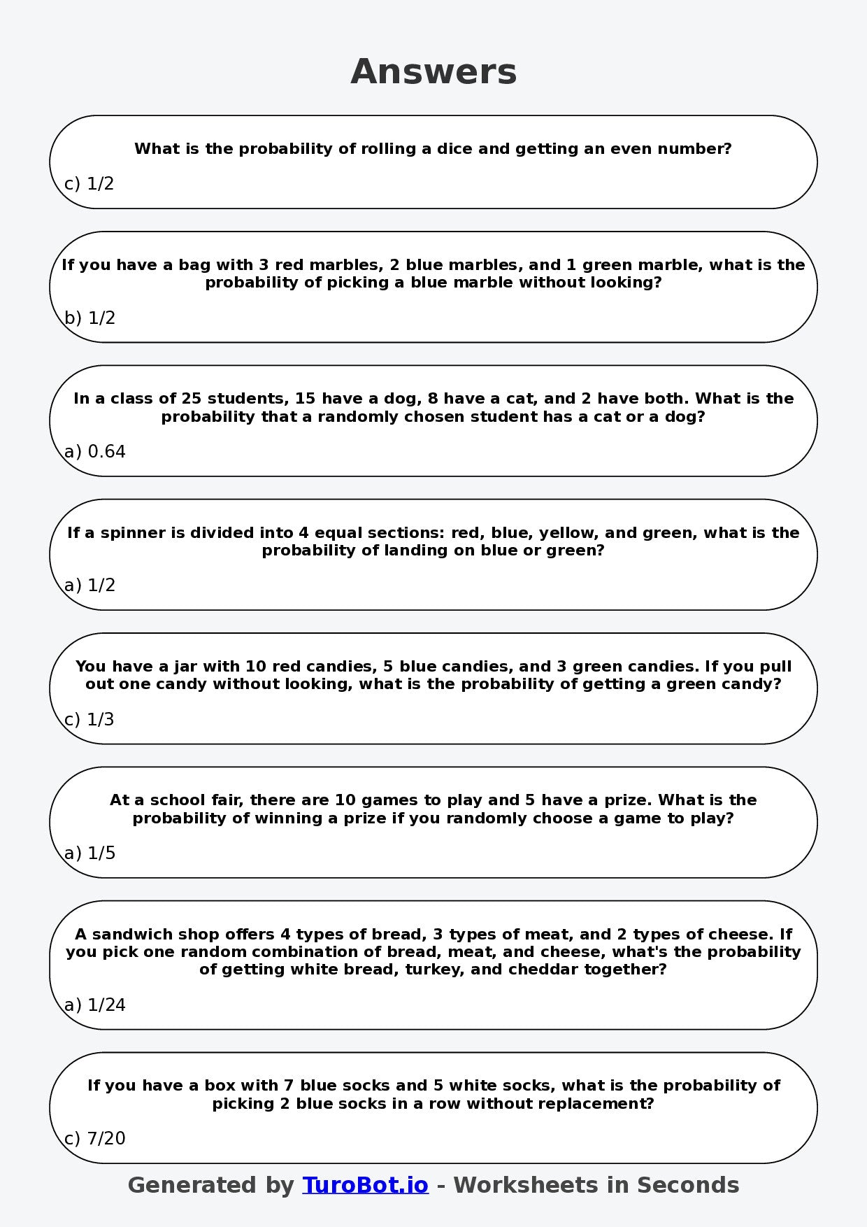 Year 6 Maths Multiple Choice Worksheet – Probability Language and Events