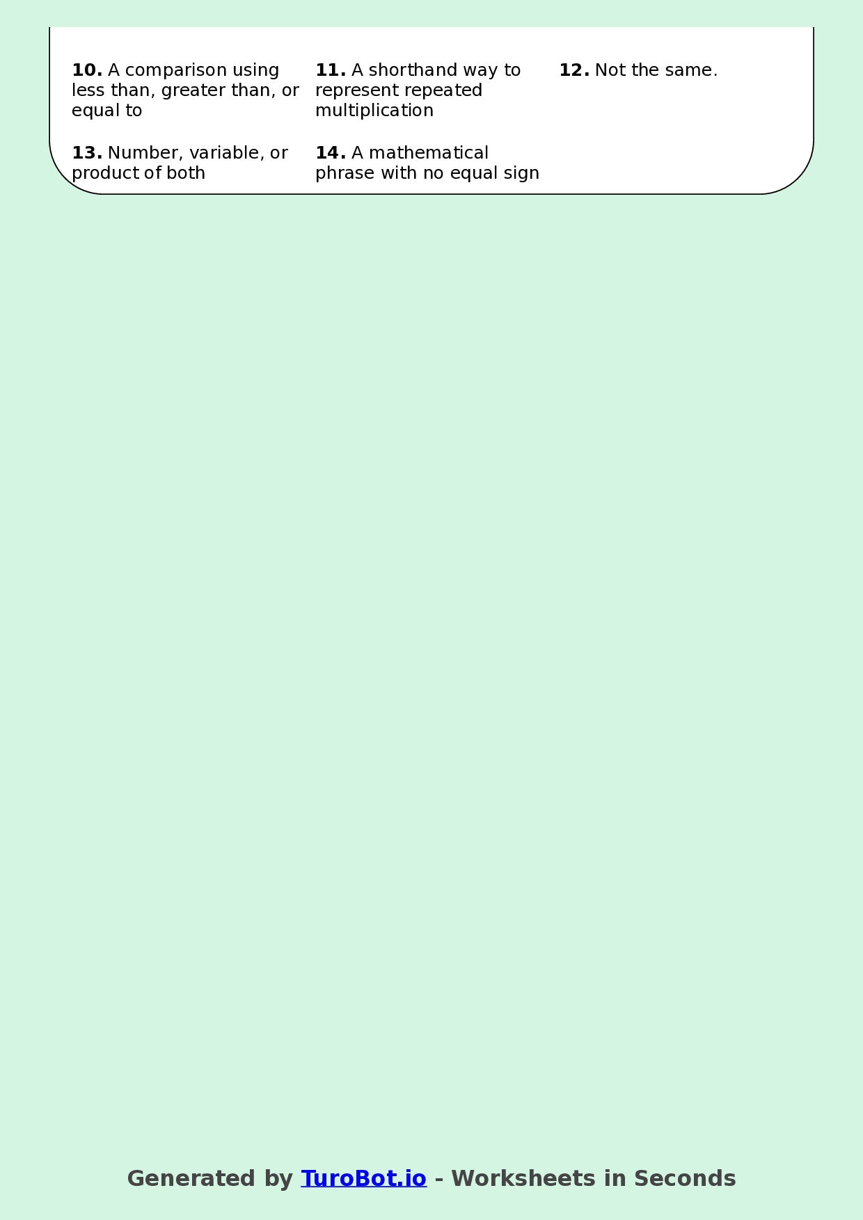 Maths - Year 7 - Crossword - Algebraic Terms and Symbols