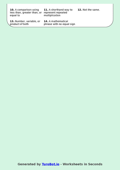 Maths - Year 7 - Crossword - Algebraic Terms and Symbols