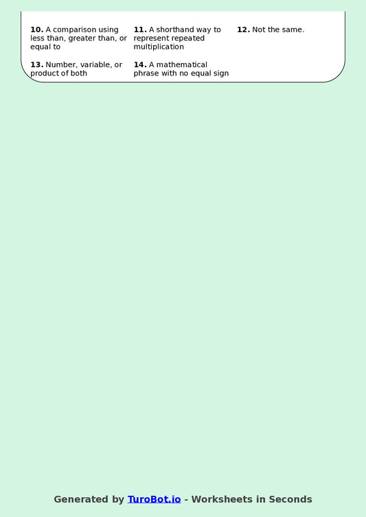 Maths - Year 7 - Crossword - Algebraic Terms and Symbols