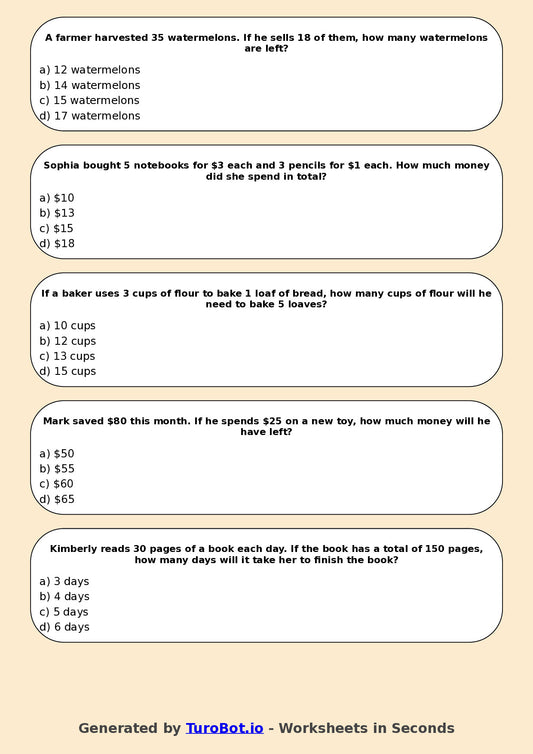 Year 7 Maths Multiple Choice Worksheet – Integer Operations Using Context