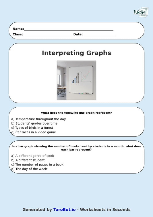 Year 8 Maths Multiple Choice Worksheet – Interpreting Bar and Line Graphs