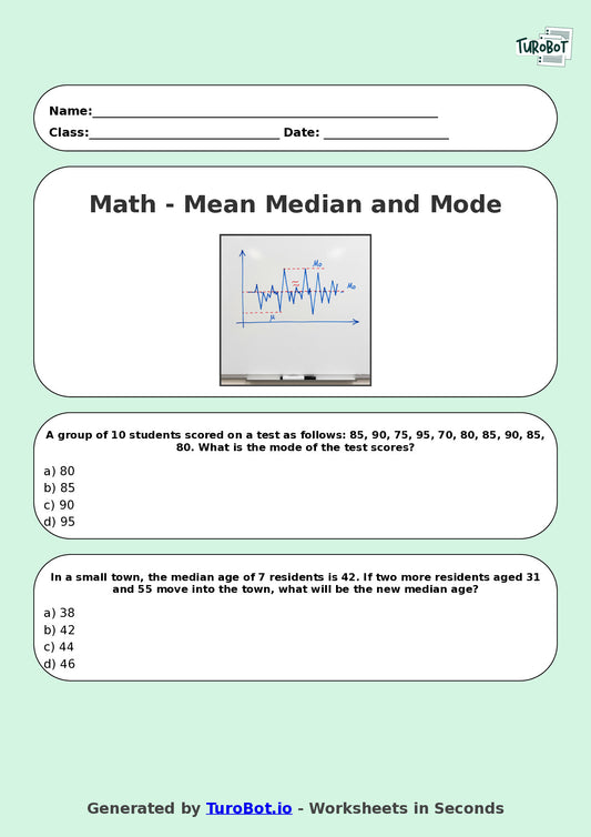 Year 8 Maths Multiple Choice Worksheet – Mean Median and Mode in Context