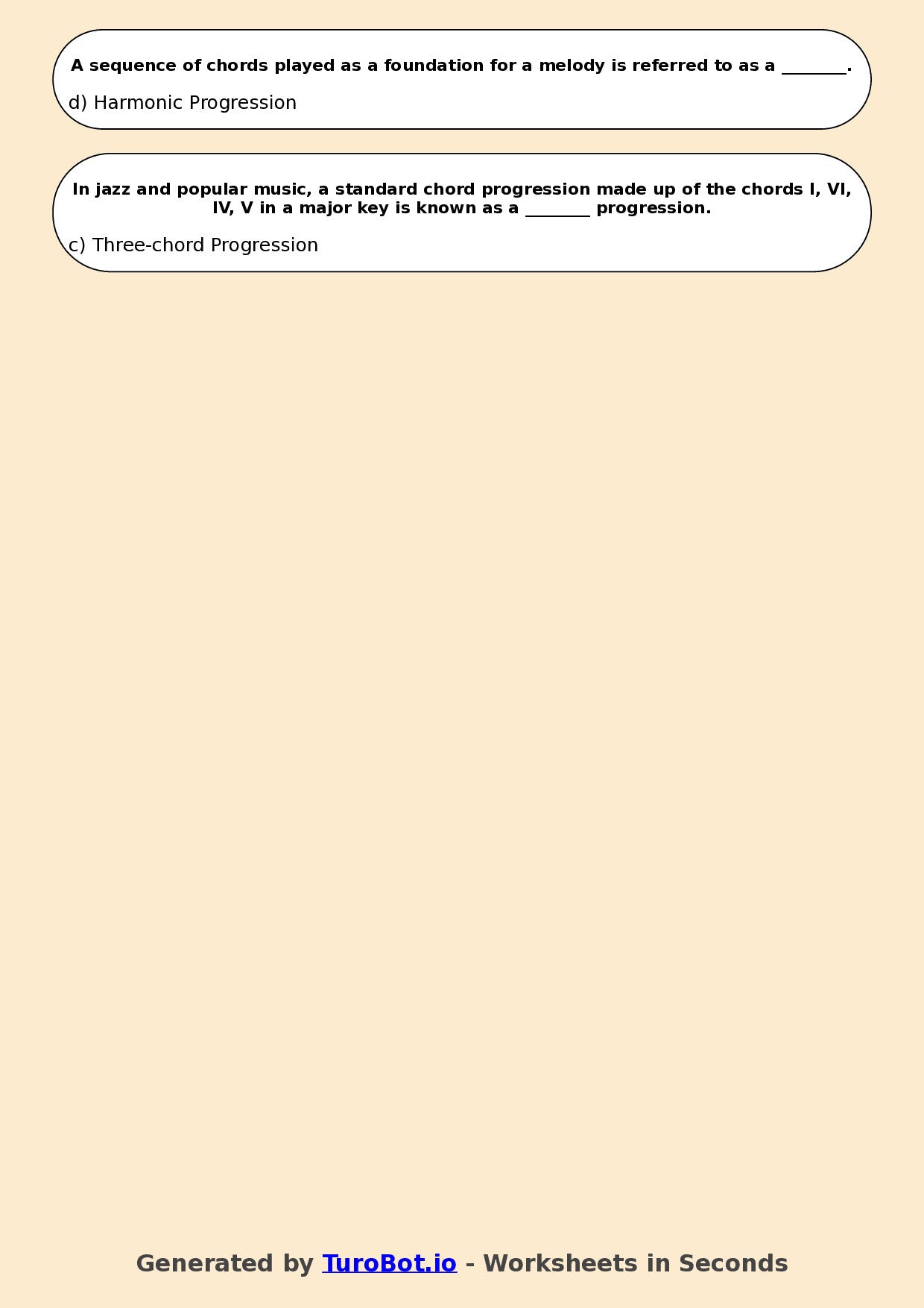 Year 10 Music Multiple Choice Worksheet – Harmony and Chords Basics