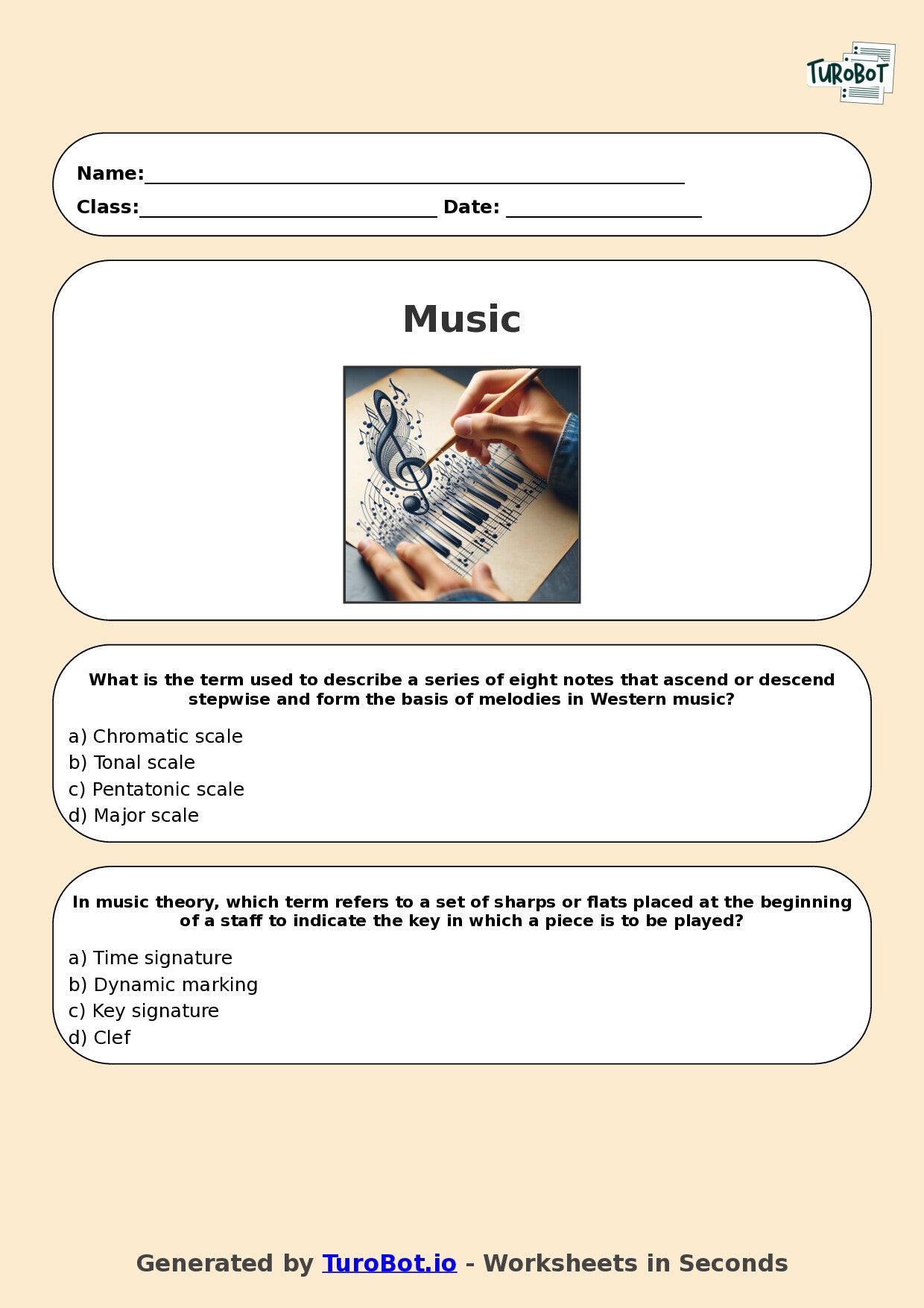 Year 9 Music Multiple Choice Worksheet – Scales and Key Signatures