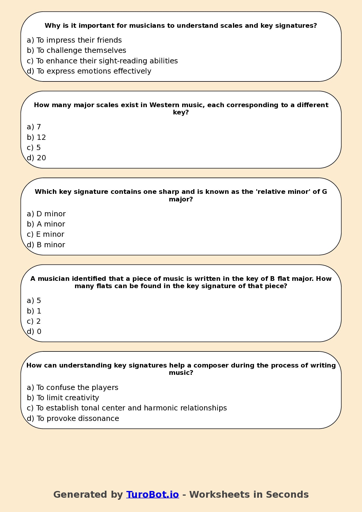 Year 9 Music Multiple Choice Worksheet – Scales and Key Signatures