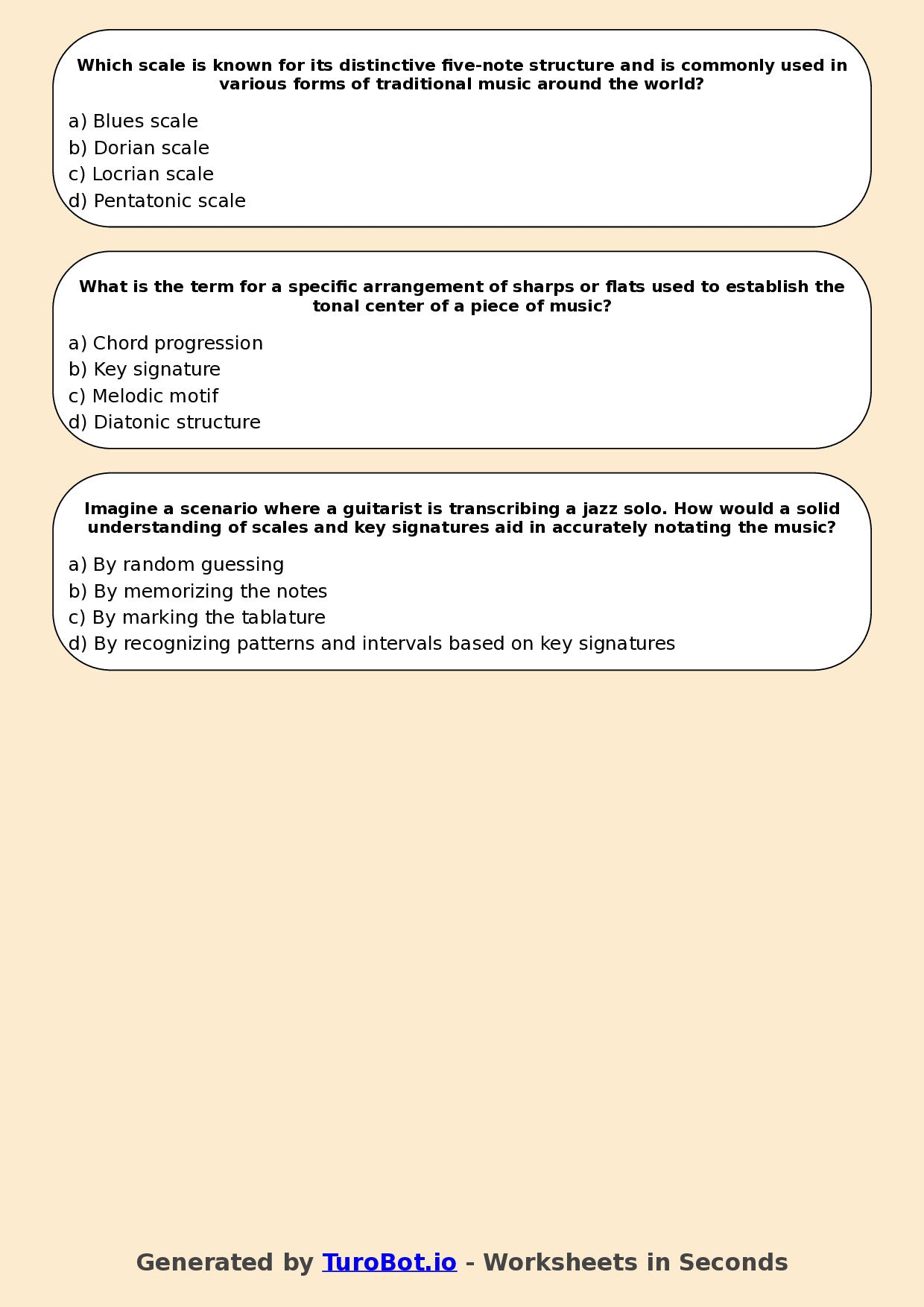 Year 9 Music Multiple Choice Worksheet – Scales and Key Signatures