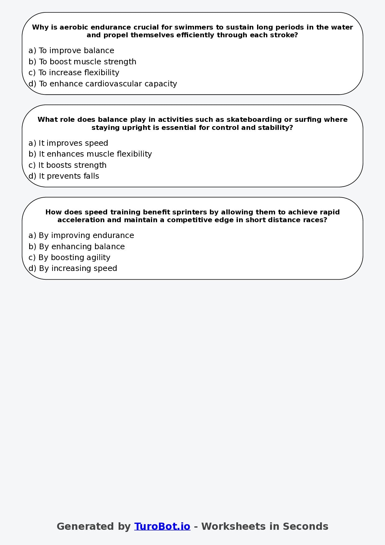 Year 8 PDHPE Multiple Choice Worksheet – Components of Fitness
