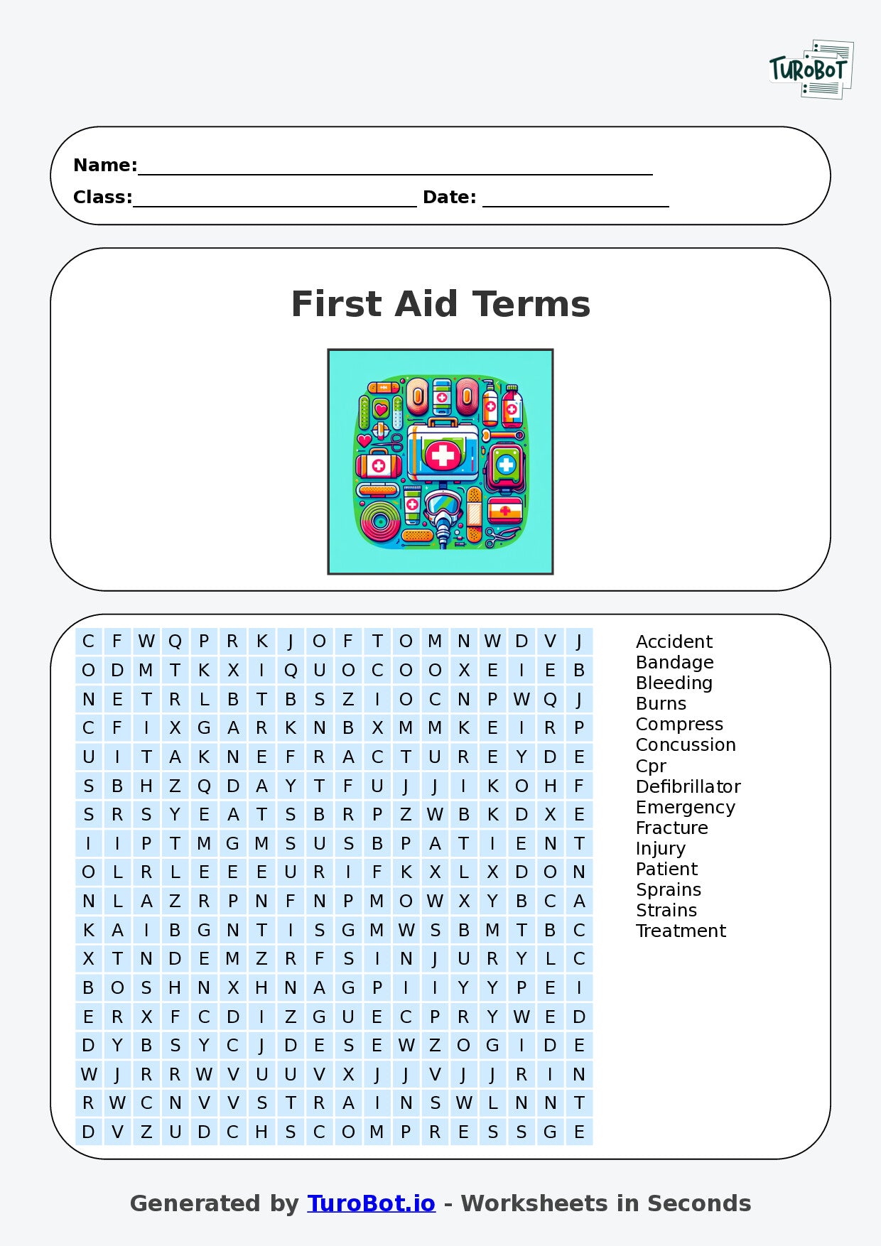 PDHPE - Year 7 - Find a Word - First Aid Terms – Free Find a Word Worksheet
