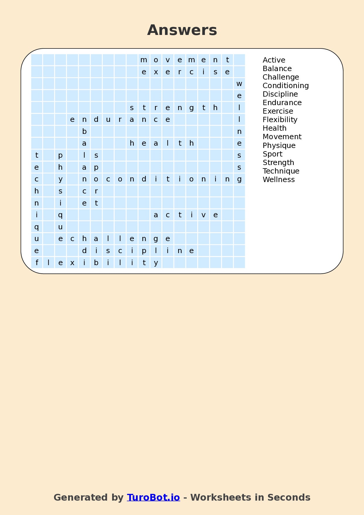 PDHPE - Year 7 - Find a Word - Fitness Activities – Free Find a Word Worksheet