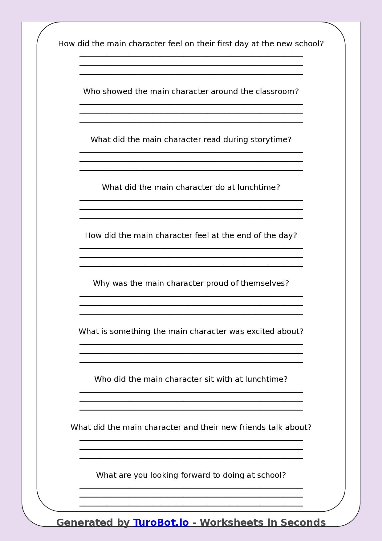 Reading Comprehension - Year 3 - My First Day at a New School