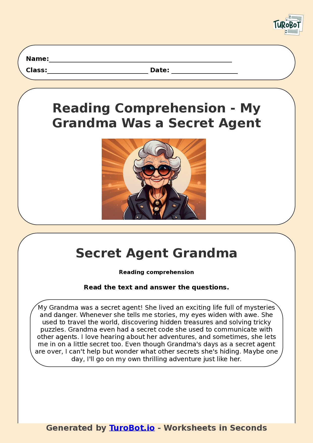 Reading Comprehension - Year 3 - My Grandma Was a Secret Agent