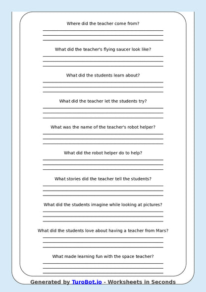 Reading Comprehension - Year 3 - My Teacher Came From Mars