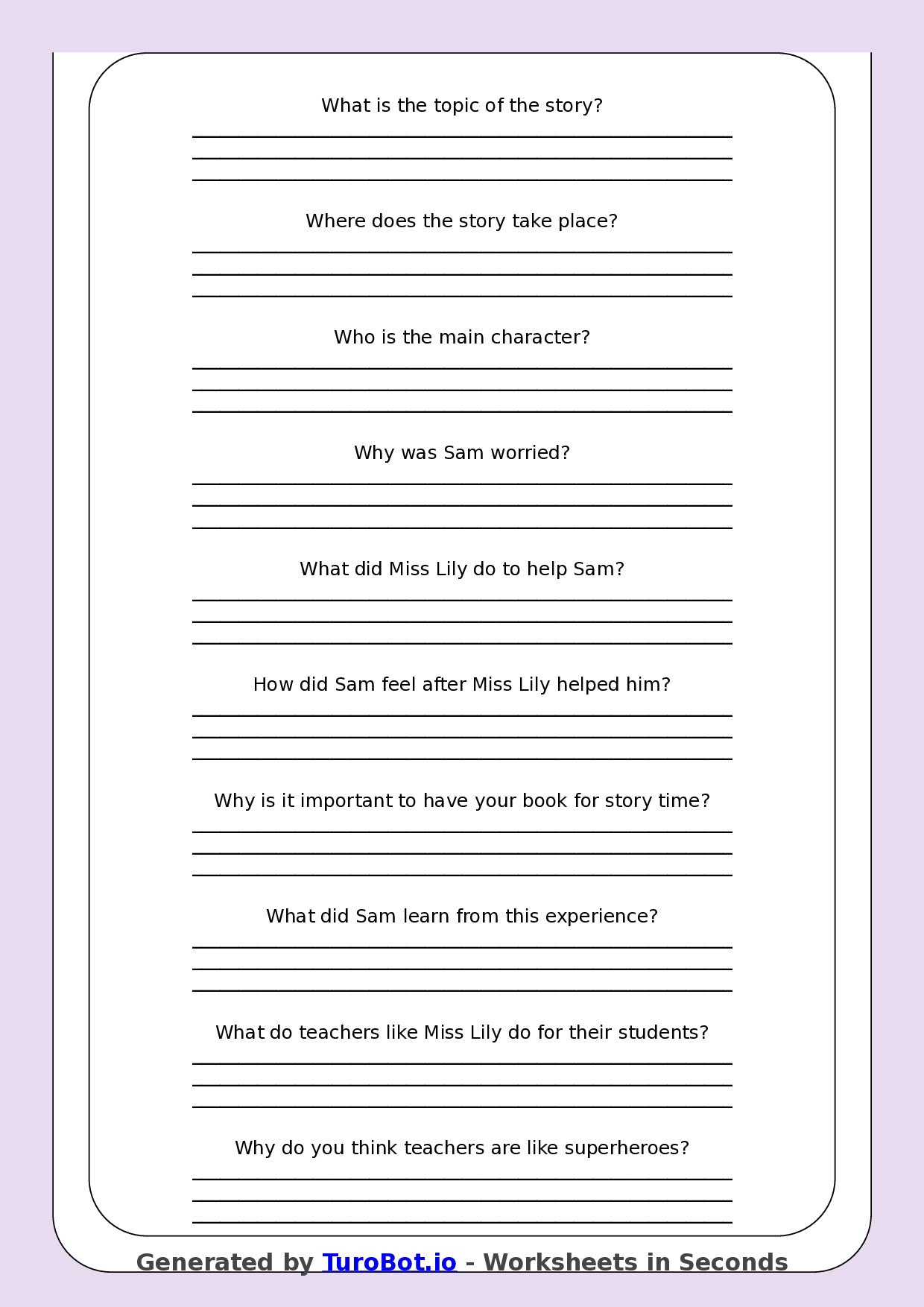 Reading Comprehension - Year 3 - My Teacher Saves the Day
