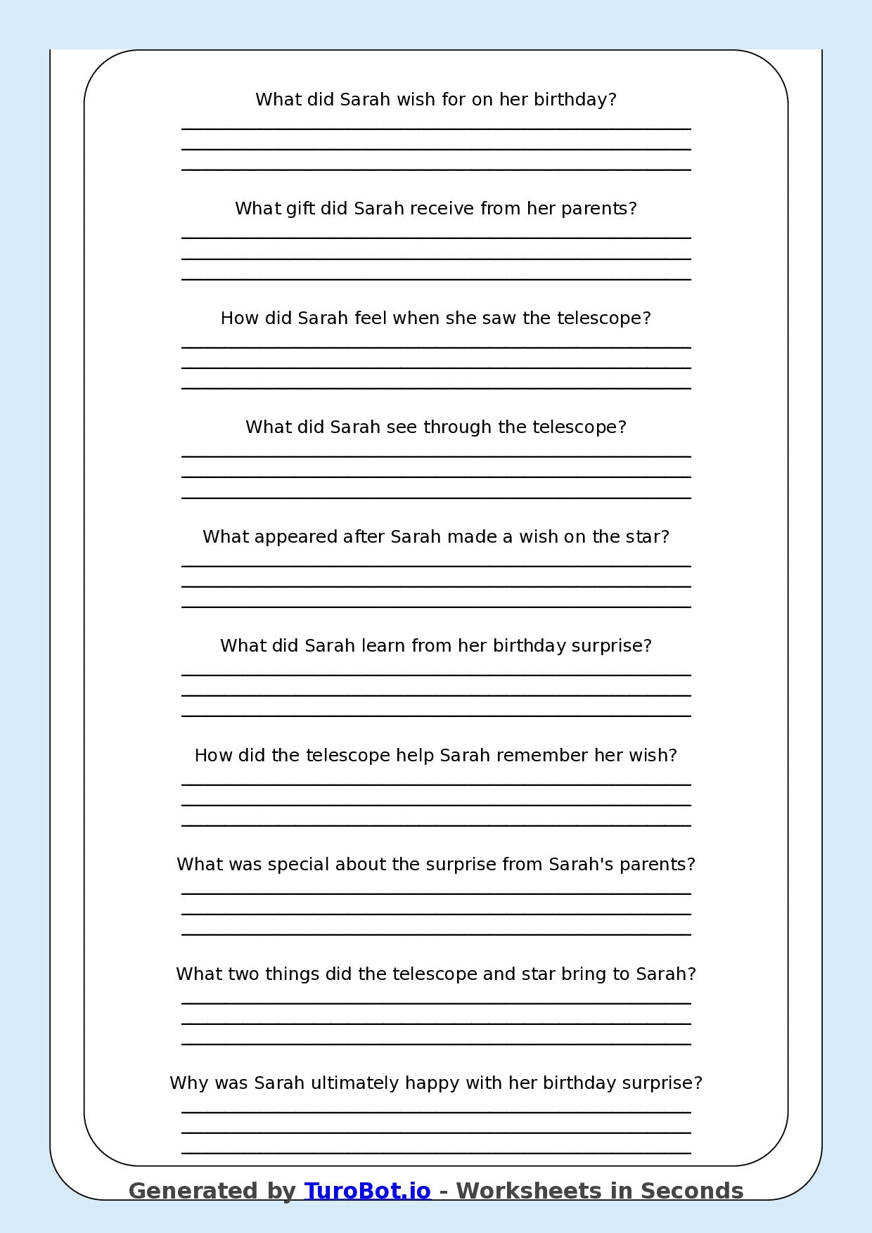 Reading Comprehension - Year 3 - The Birthday Wish That Went Wrong